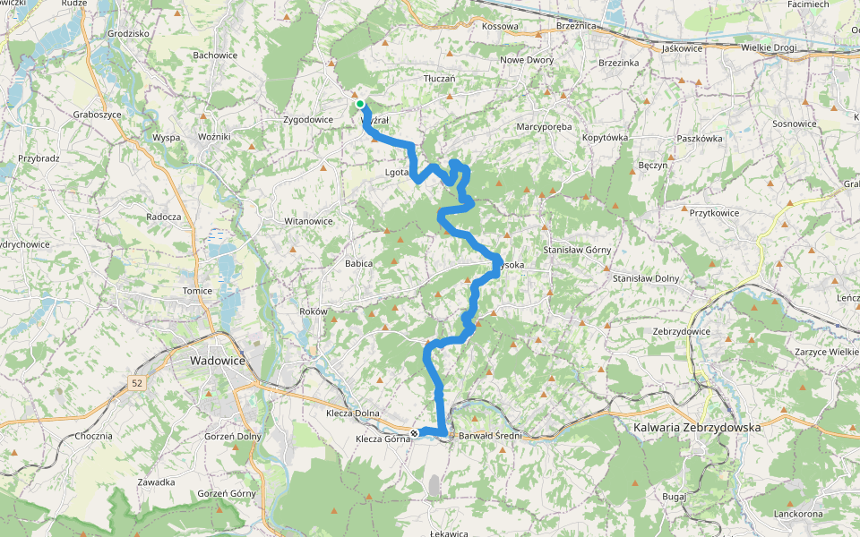 Klecza Górna PKP - Wyźrał pomnik lotników walking route map in Tłuczań