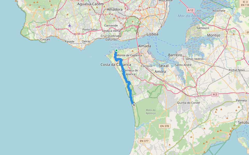 Caminho do Atlântico (Troço Trafaria-Adiça) walking route map in Trafaria