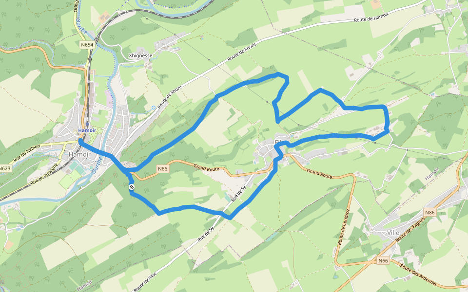 Promenade 'Les Marlières et Filot' walking route map in Hamoir