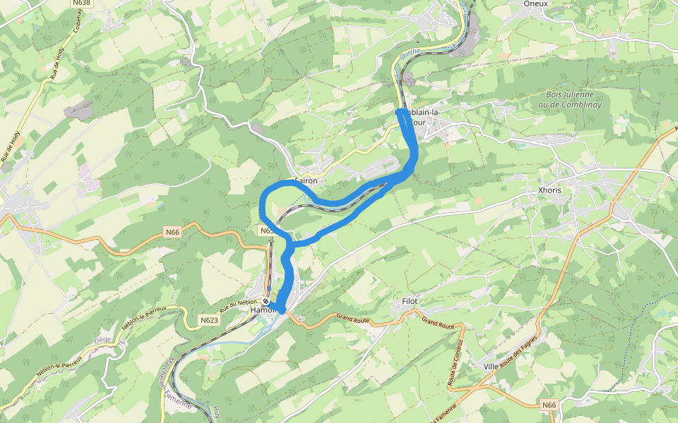 Les rives de l'Ourthe vers Comblain-la-Tour walking route map in Hamoir