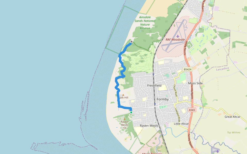 Sefton Coastal Path walking route map in Formby