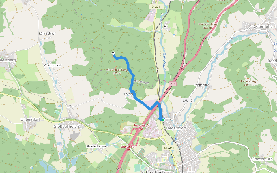 Hedersdorf – Frankenweg walking route map in Schnaittach