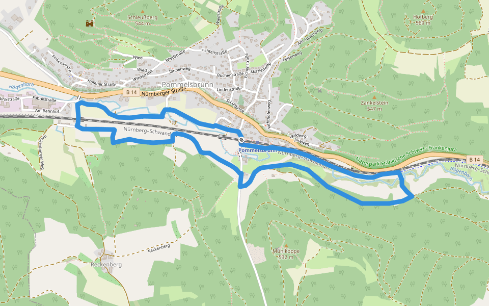 Högenbachtal-Rundweg walking route map in Pommelsbrunn