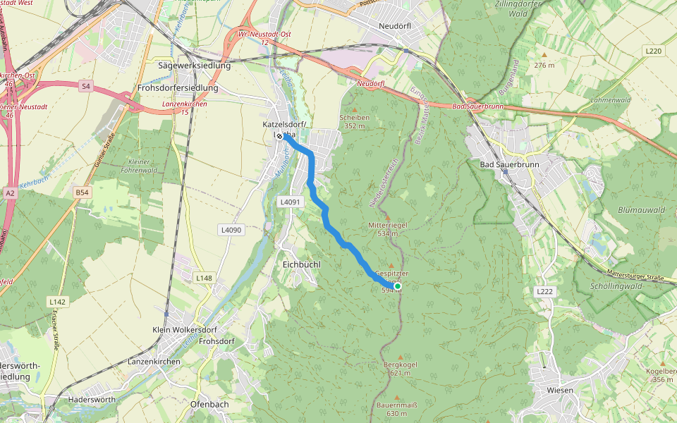 Katzelsdorf (Gasthaus zur Weintraube) - Rosalia Kamm-Wanderweg walking route map in Wiesen