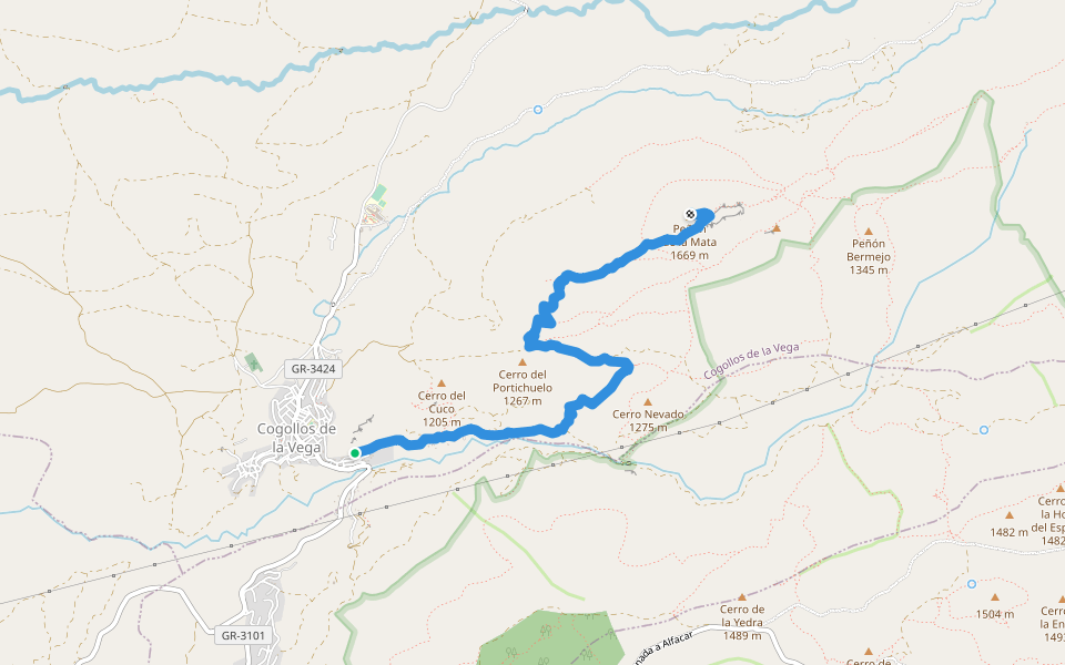 Ruta de senderismo Peñón de la Mata walking route map in Cogollos de la Vega