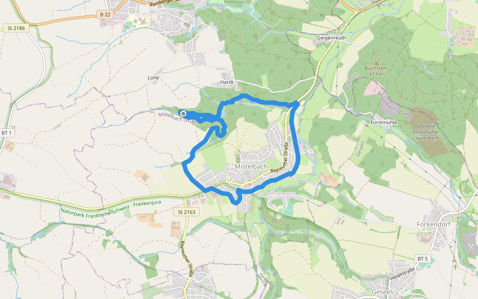 Mistelbach Rundwanderweg "Abenteuerweg" walking route map in Eckersdorf