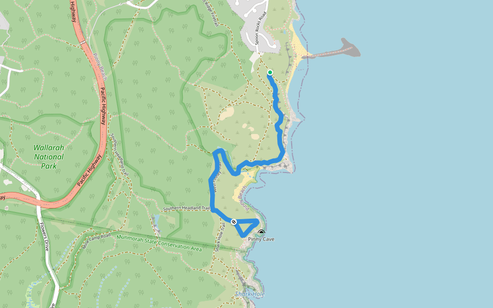 Coastal Walk walking route map in Caves Beach