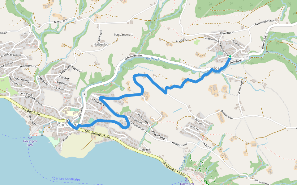 Alosen - Oberägeri walking route map in Alosen