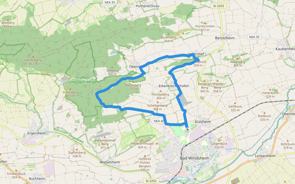 Rundwanderweg Bad Windsheim 1 walking route map in Bad Windsheim