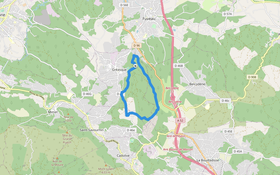 La forêt de Gréasque walking route map in Gréasque