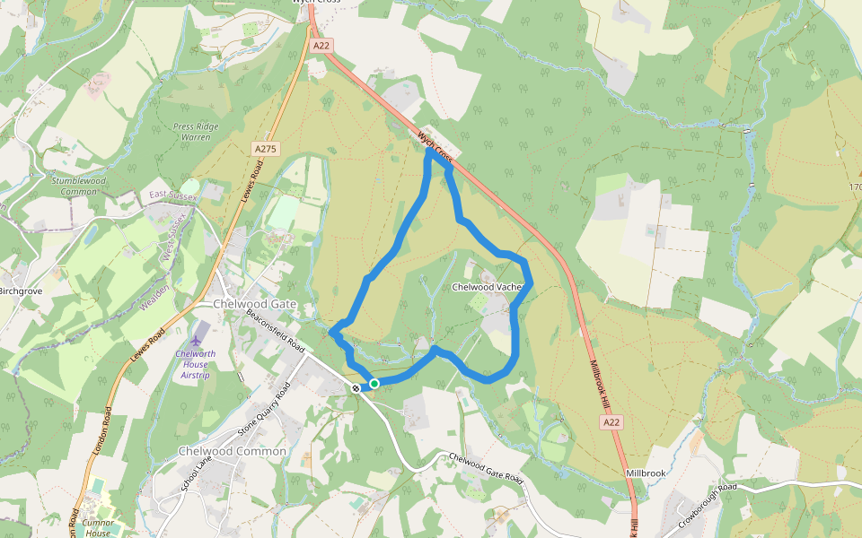 Chelwood Vachery (Ashdown Forest on foot) walking route map in Chelwood Gate