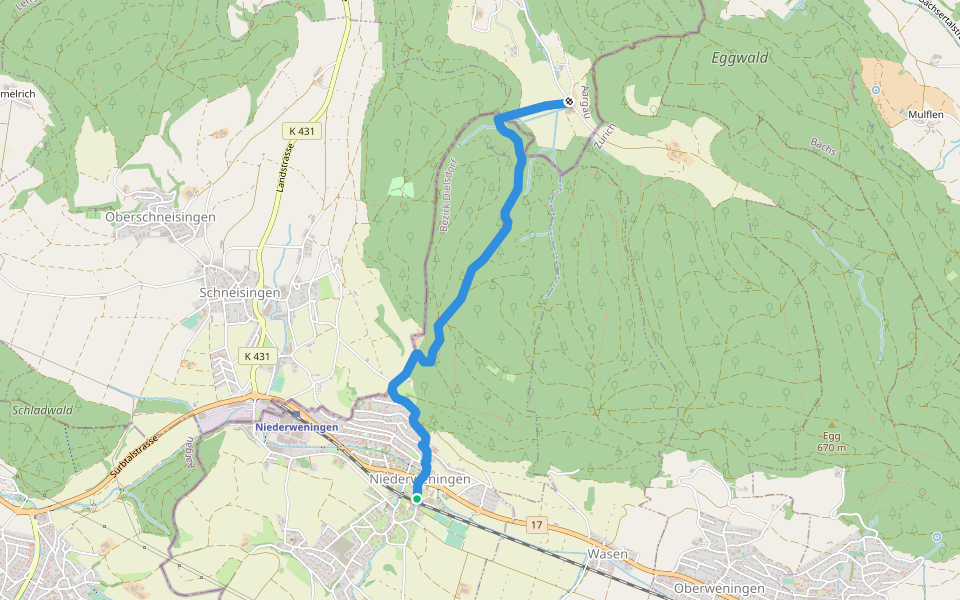 Niederweningen Haltestelle - Rütihof walking route map in Niederweningen