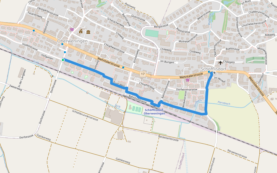 Oberweningen - Schöfflisdorf walking route map in Oberweningen