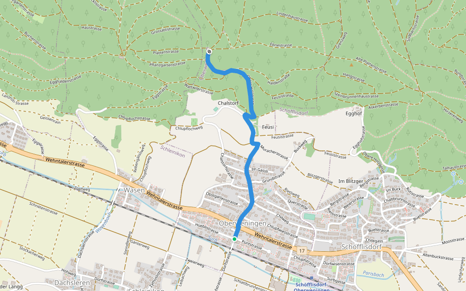 Oberweningen - Schliniker Platten walking route map in Oberweningen