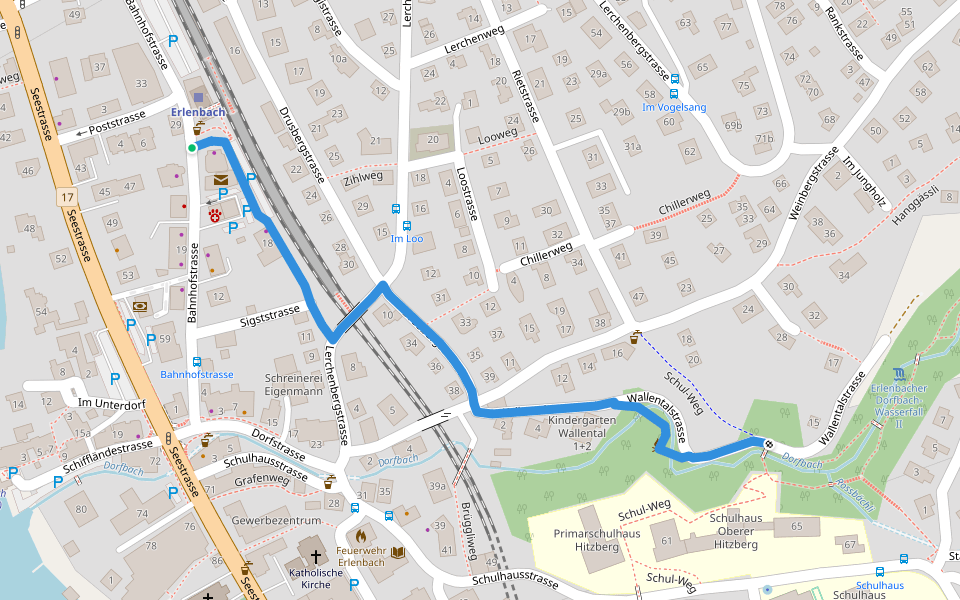 Erlenbach - Erlenbach Dorfbach walking route map in Erlenbach