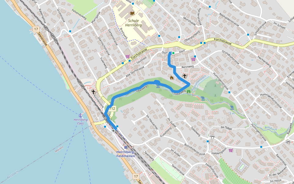 Herrliberg Unterdorf - Herrliberg Feldmeilen walking route map in Herrliberg