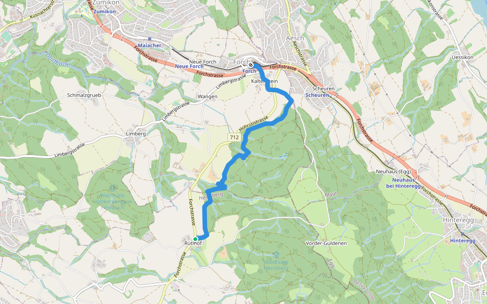 Rütihof - Forch walking route map in Herrliberg