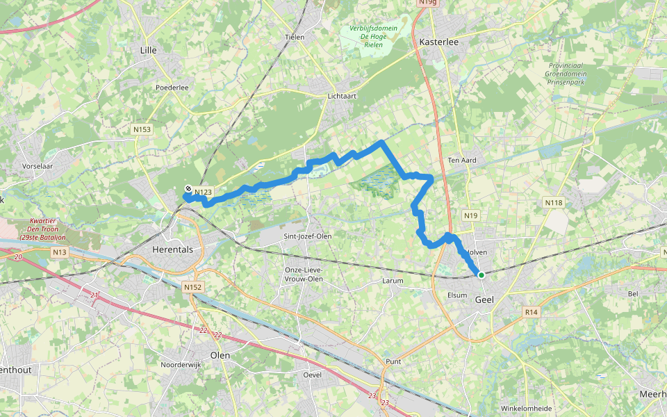 Streek GR Kempen - Aanlooproute Geel walking route map in Geel