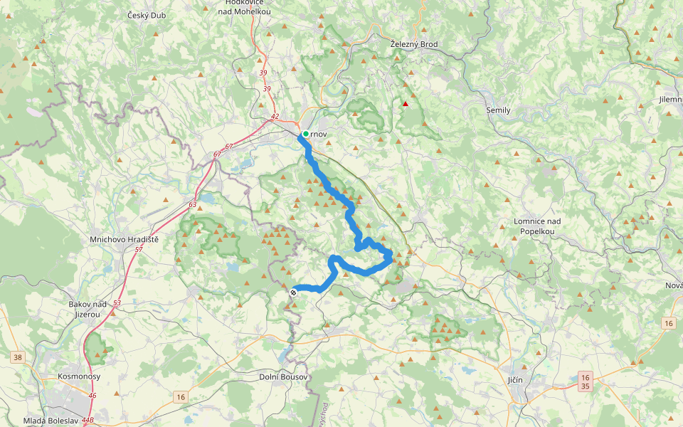 [Č] Turnov (U mostu) - Podkost, Hrad Kost walking route map in Turnov