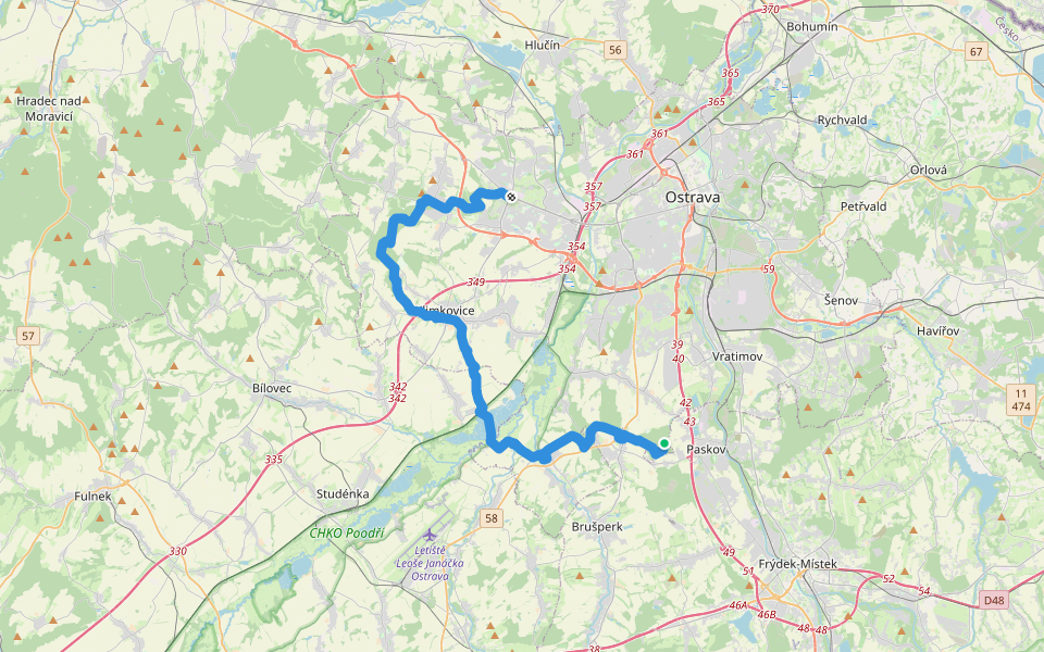 [Z] Poruba-Slovan (MHD) - Lipina (rozc.) walking route map in Ostrava
