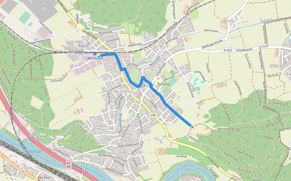 Würenlos - Gipf walking route map in Würenlos
