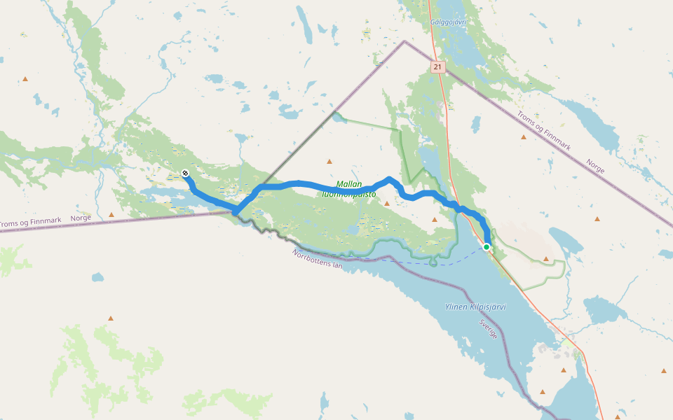 Nordkalottruta Etapp 12: Kilpisjärvi - Goldahytta walking route map in Enontekis Kilpisjärvi