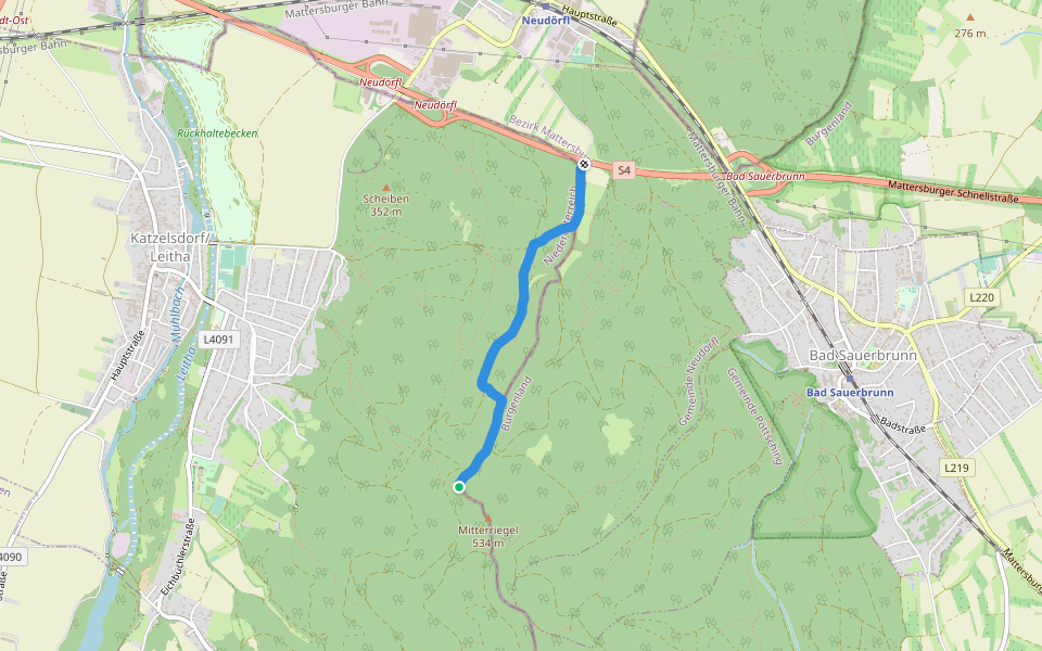 Kleiner Sauerbrunnen - Mitterriegel walking route map in Neudörfl