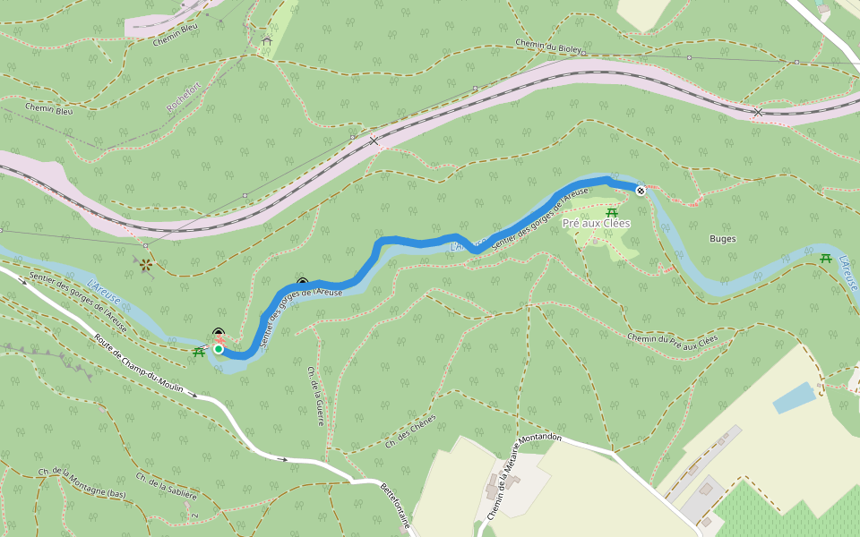 Pont de Vert - Pont des Clées (Sentier des gorges de l'Areuse) walking route map in Boudry
