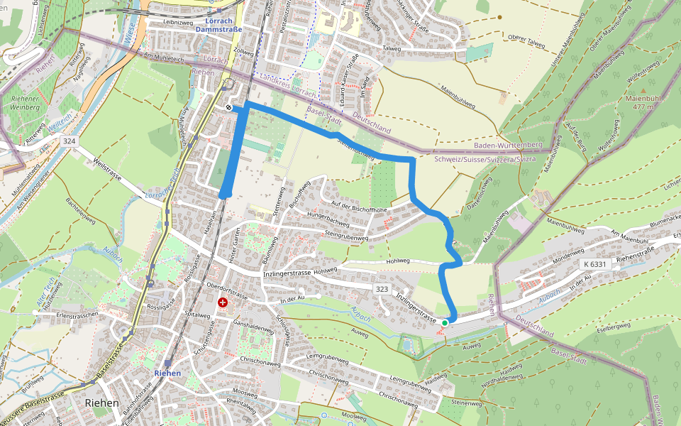 In der Au - Riehen Grenze - FIXME walking route map in Riehen