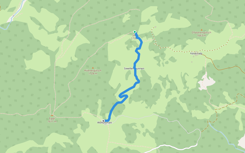 Jänzi - Wolfetsmatt walking route map in Sarnen