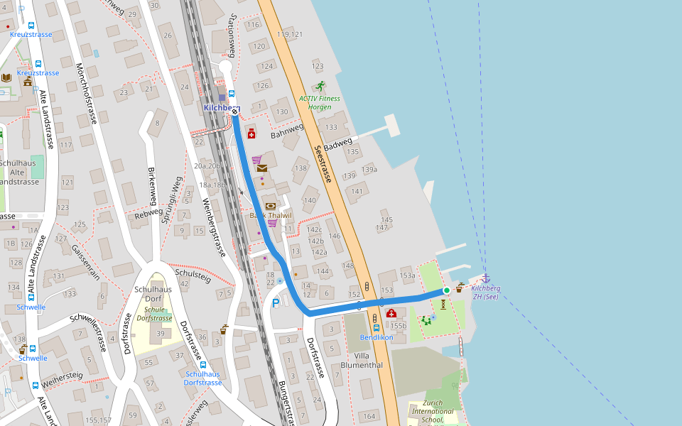 Kilchberg (Schiffstation) - Kilchbeg (Bahnhof) walking route map in Kilchberg
