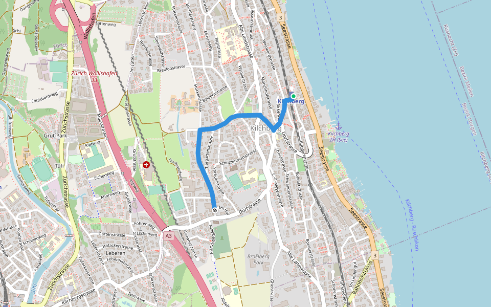 Kilchberg (Bahnhof) - Kilchberg Kirche walking route map in Kilchberg
