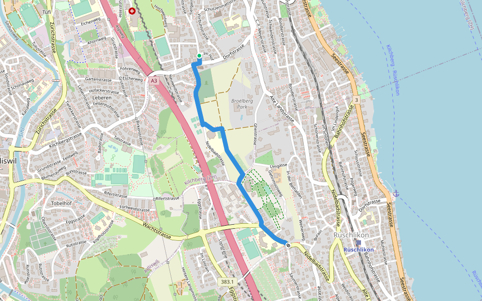 Kilchberg Kirche - Nidelbad walking route map in Kilchberg
