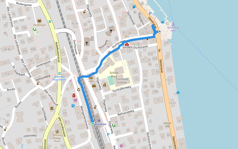 Rüschlikon (Bahnhof) - Rüschlikon (Schiffstation) walking route map in Rüschlikon