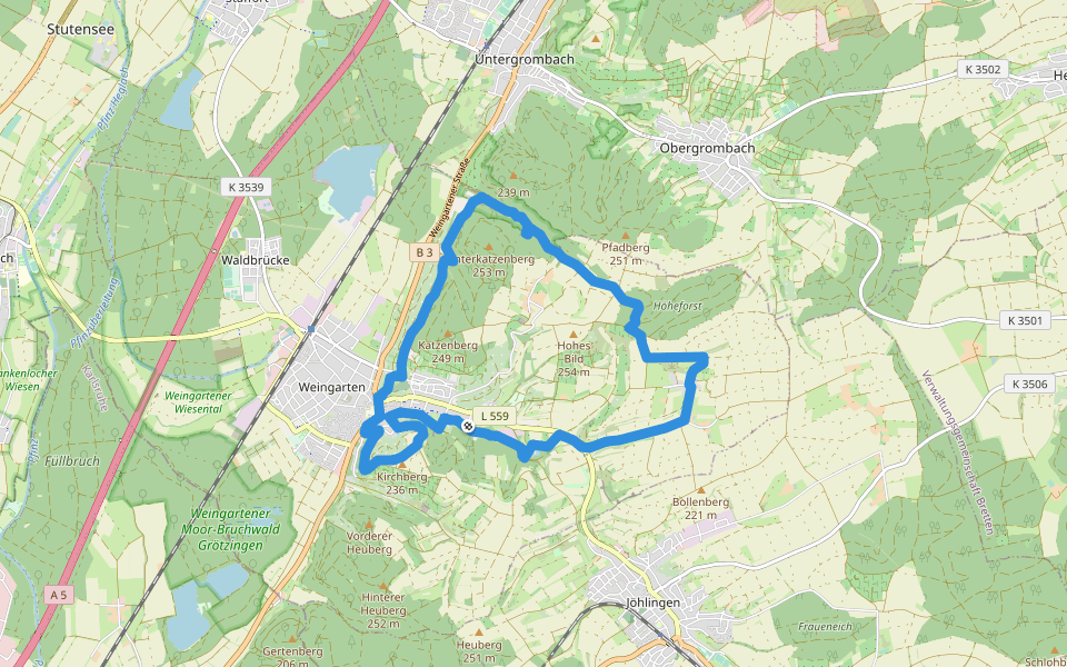 Über sanfte Hügel zur Schönen Aussicht walking route map in Weingarten (Baden)