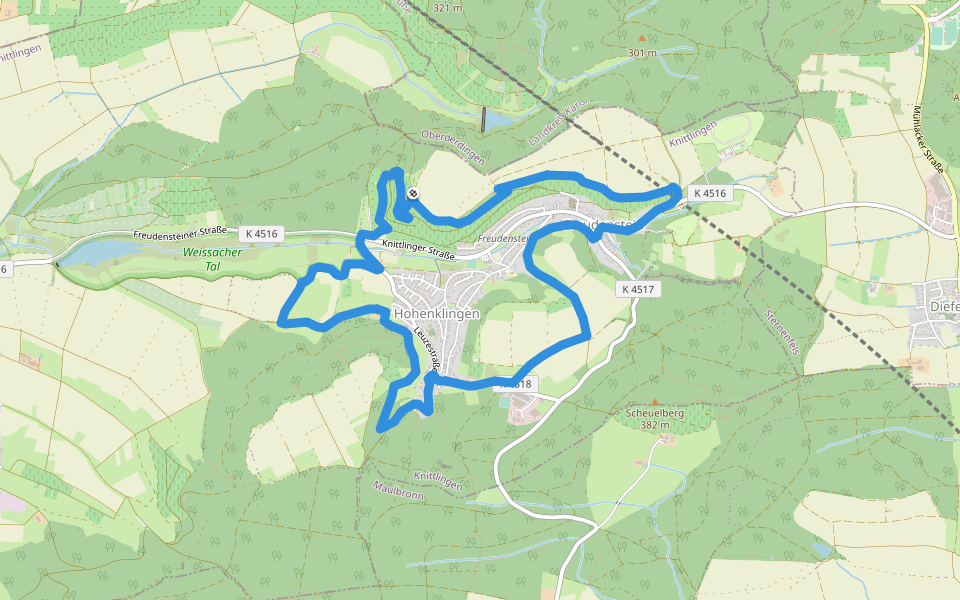 Panorama-Rundwanderweg Freudenstein-Hohenklingen walking route map in Knittlingen