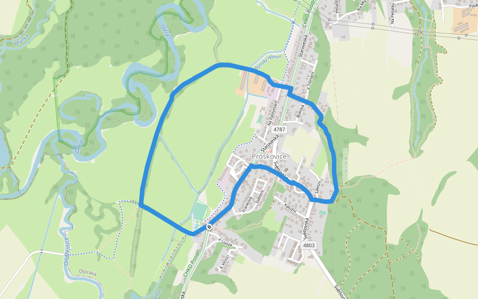 Proskovický okruh walking route map in Ostrava
