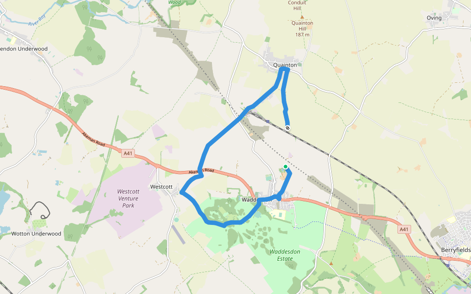 Brill Tramway Walk walking route map in Waddesdon