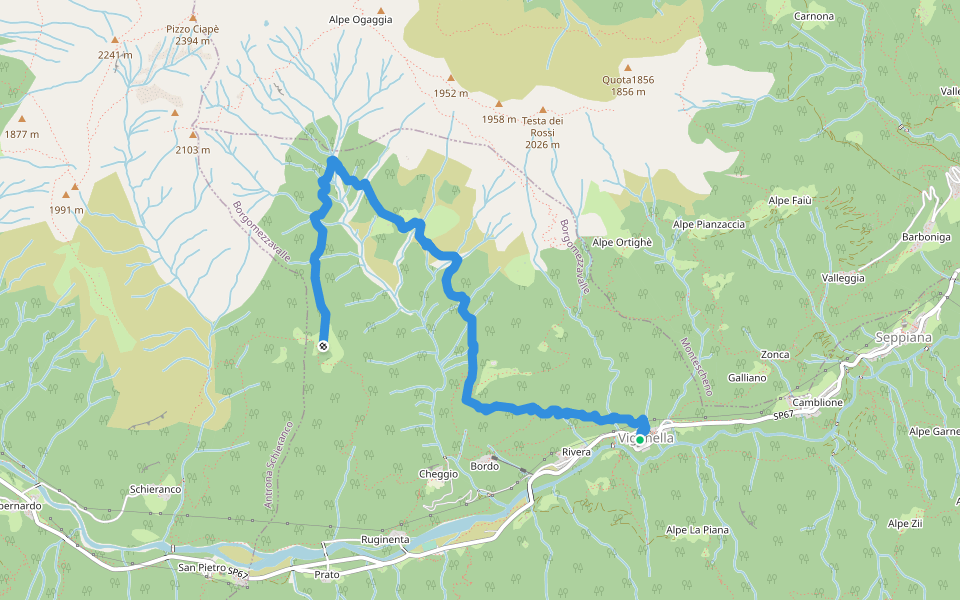 C12 - Viganella - Alpe Barco - Alpe Cavallo walking route map in Viganella