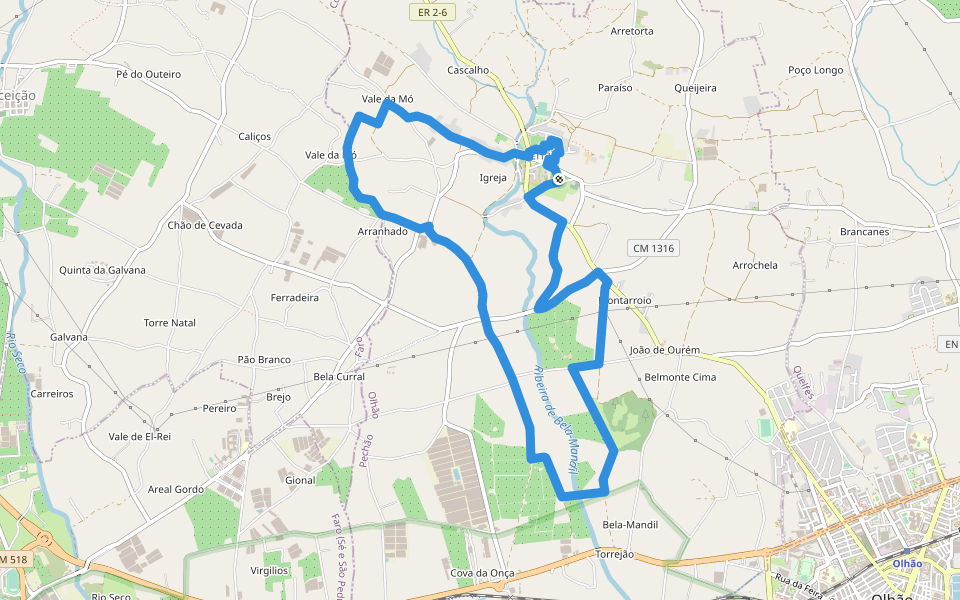 Caminho Rural walking route map in Olhão