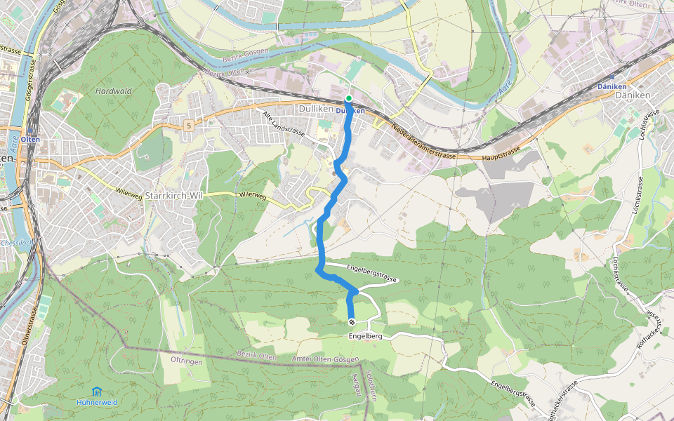 Dulliken - Engelberg walking route map in Dulliken