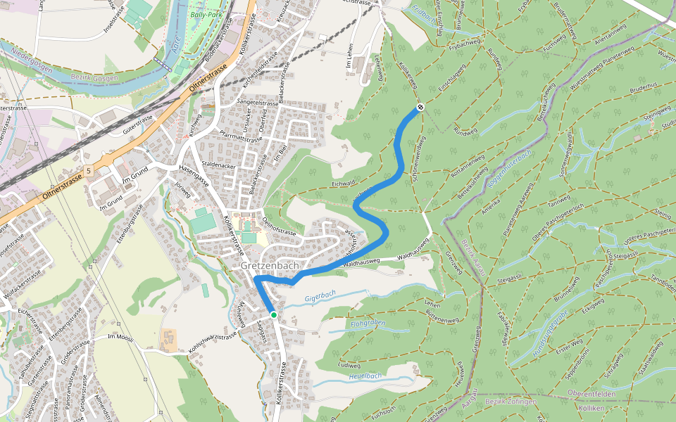 Gretzenbach Weid - Tägermoos walking route map in Gretzenbach