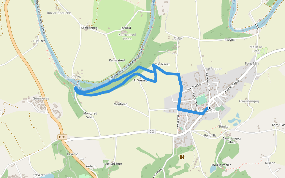 Chemin des ardoisières walking route map in Saint-Goazec