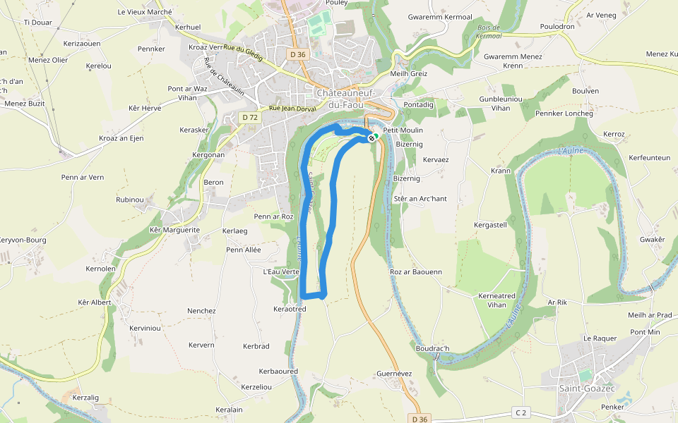 Hent Kozh Steraon walking route map in Châteauneuf-du-Faou