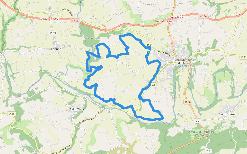 Rando drosera - Aulne Ster Goanez walking route map in Châteauneuf-du-Faou