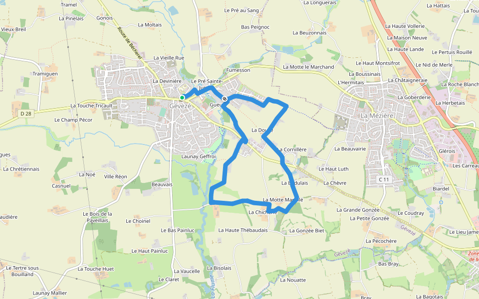 Circuit de la Motte Marcillé walking route map in Gévezé