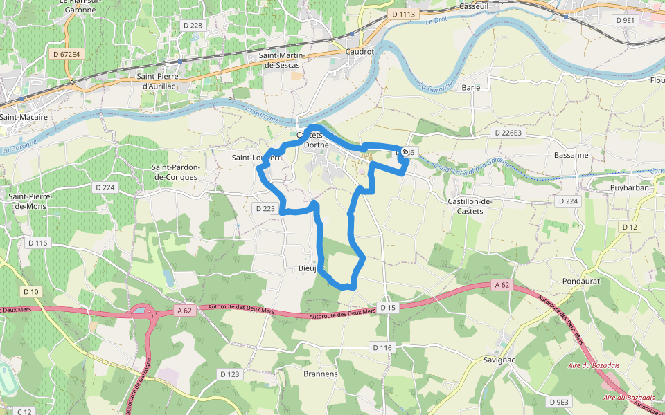 Les Vallons : boucle locale walking route map in Castets et Castillon