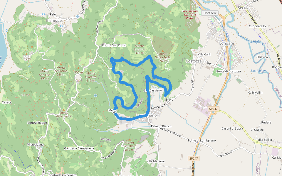 Sentiero delle Scogliere di San Cassiano walking route map in Lumignano