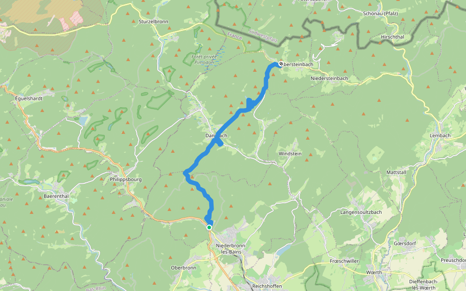 Triangle rouge walking route map in Niederbronn-les-Bains
