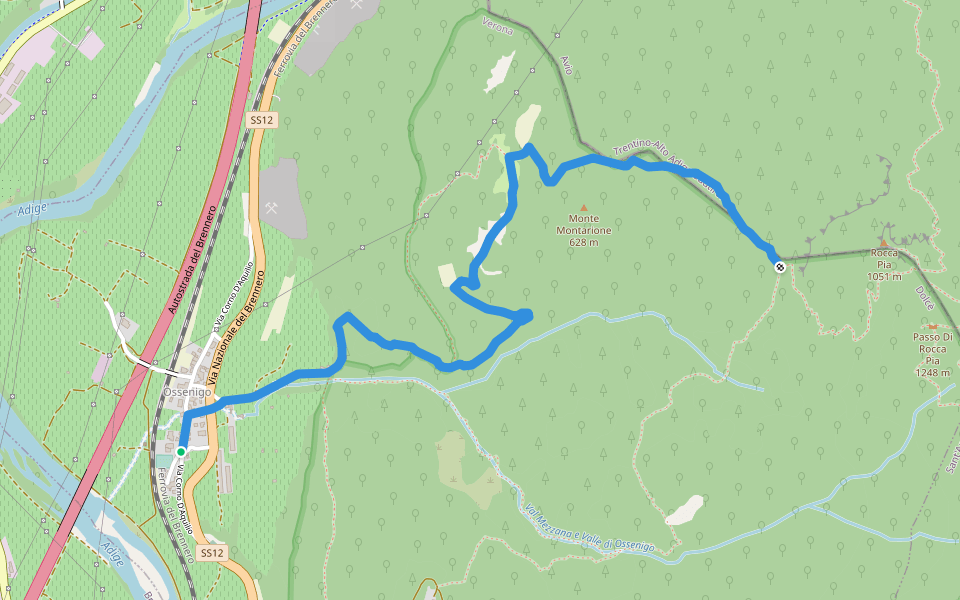 Sentiero di Malga Montarione walking route map in Ossenigo